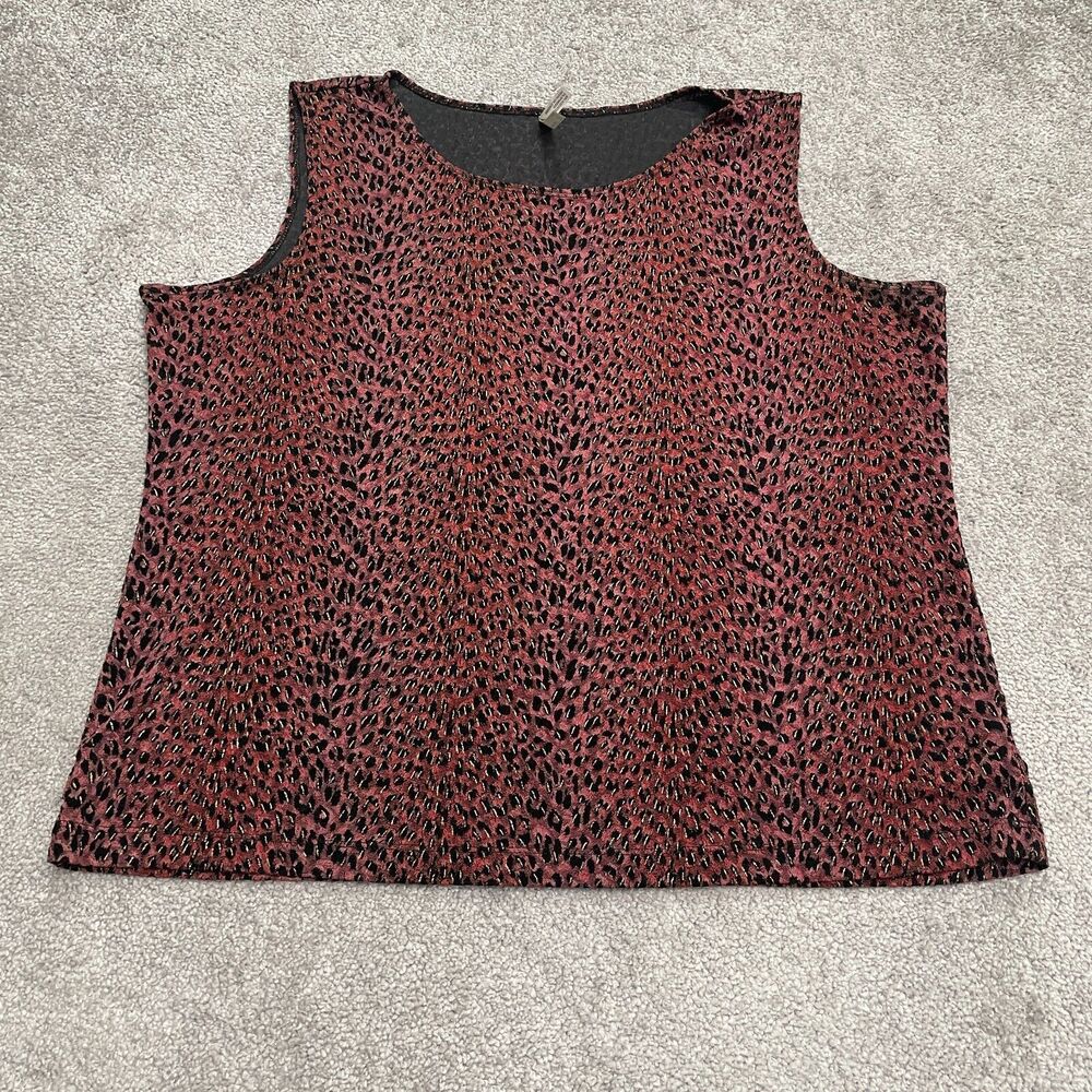 White Stag Vintage Metallic Animal Wine Tank Top Womens XL Multi Casual Stretch